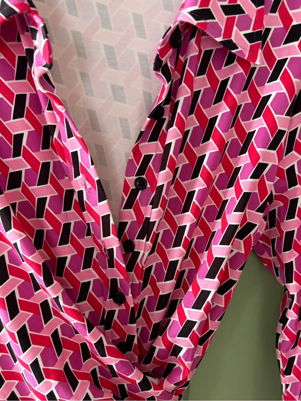 NEW NWOT Diane Von Furstenberg Sana Geo Print Long Sleeve Wrap Front Dress L - Picture 9 of 16